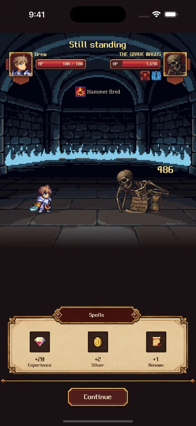 Daily Results showing the Boss still standing, damage dealt, and rewards earned