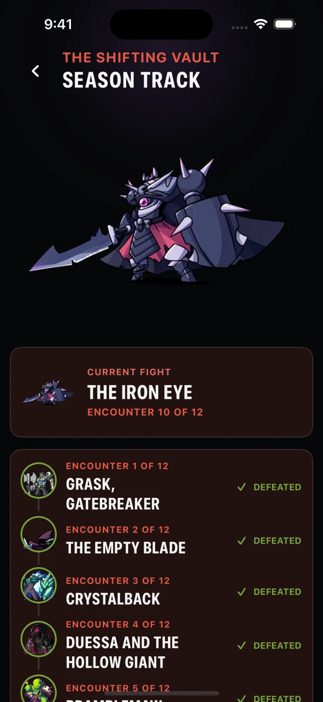 Season Track showing twelve distinct Boss Encounters